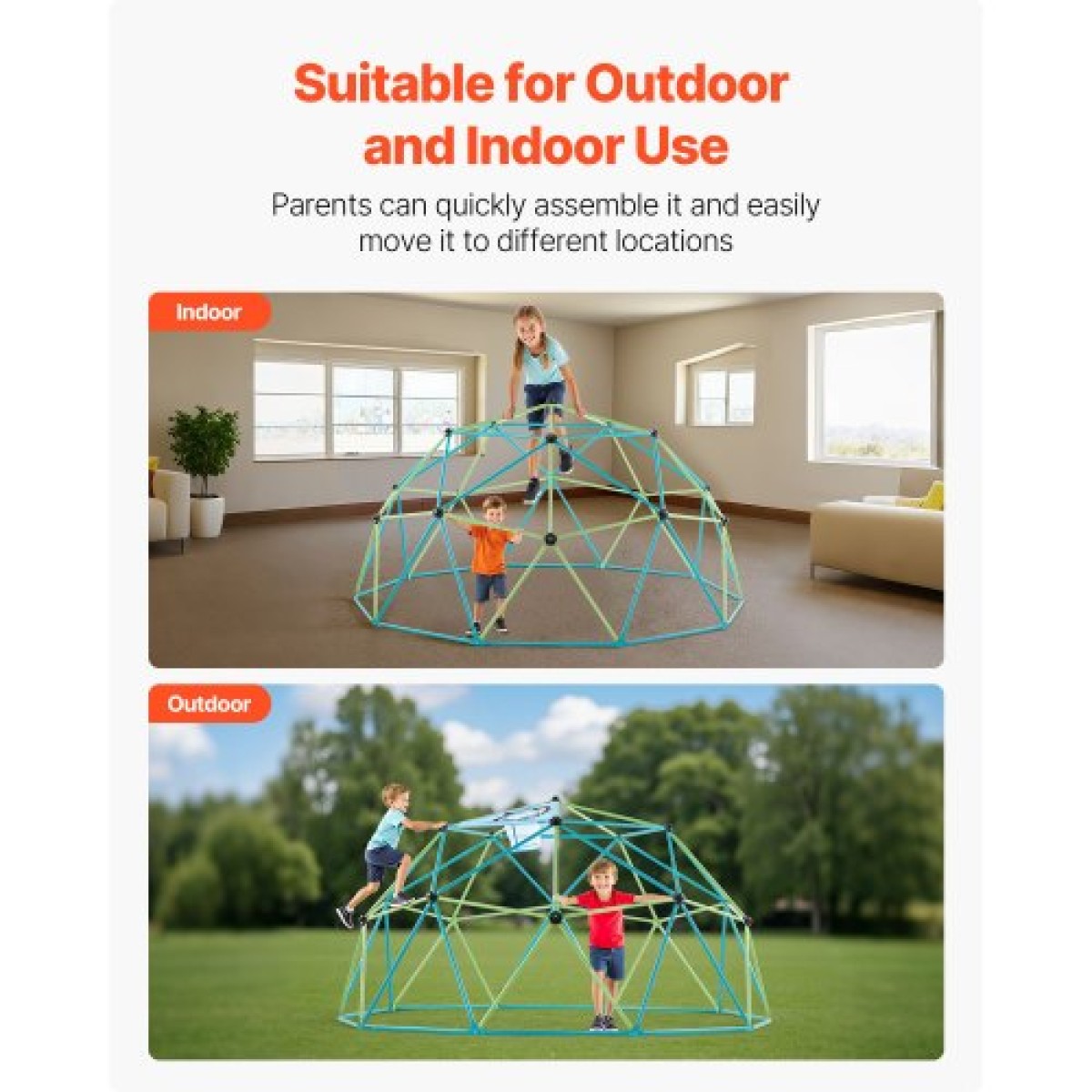 VEVOR Climbing Dome, 305cm Geometric Dome Climber για παιδιά, 453kg Loading Jungle Gym Παιδική χαρά με δίχτυ χταποδιού & 2 μπάλες μπάσκετ, Εύκολη συναρμολόγηση Υπαίθρια παιχνίδια αναρρίχησης στην πίσω αυλή - Δώρο για αγόρια κορίτσια