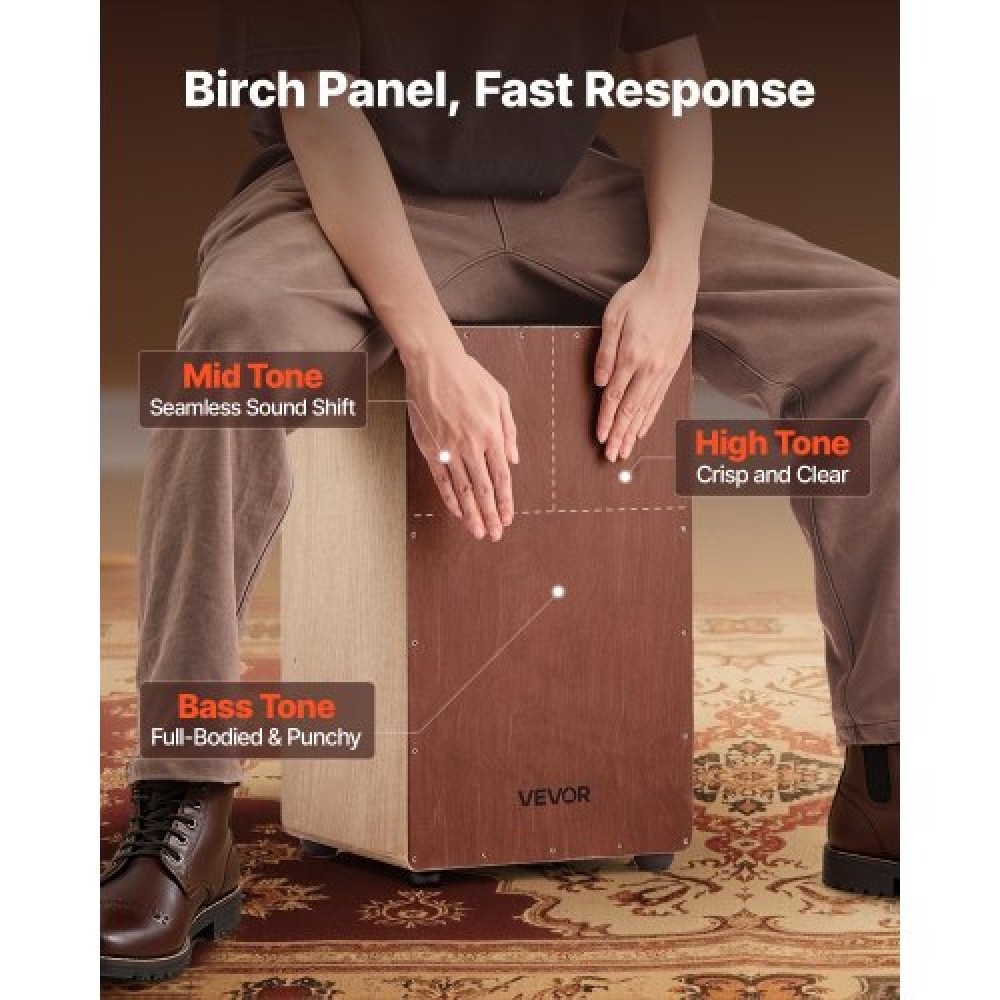VEVOR Large Cajon Box Drum Birch Wood Percussion Instrument with Snare Wires