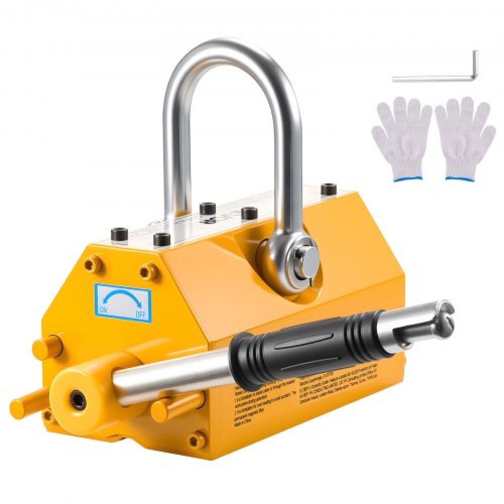 VEVOR Permanent Magnetic Lifter, 600 kg Pulling Capacity, Heavy Duty N42 Neodymium Lifting Magnet with Release Handle and Steel Hook, Used in Shop Crane and Hoist, for Lifting Plate Steel, Board
