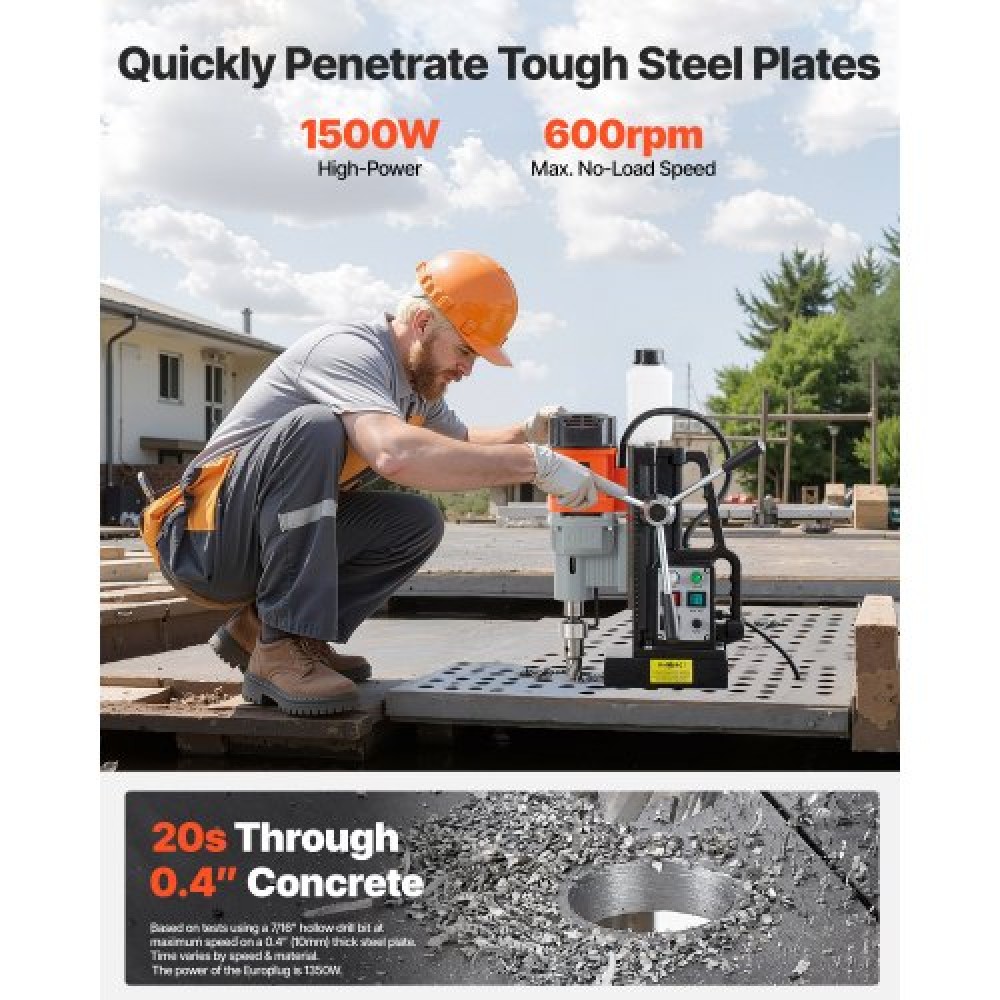 VEVOR Magnetic Drill Press Mag Drill Press 1500 W 60 mm Boring Dia 0-600 RPM