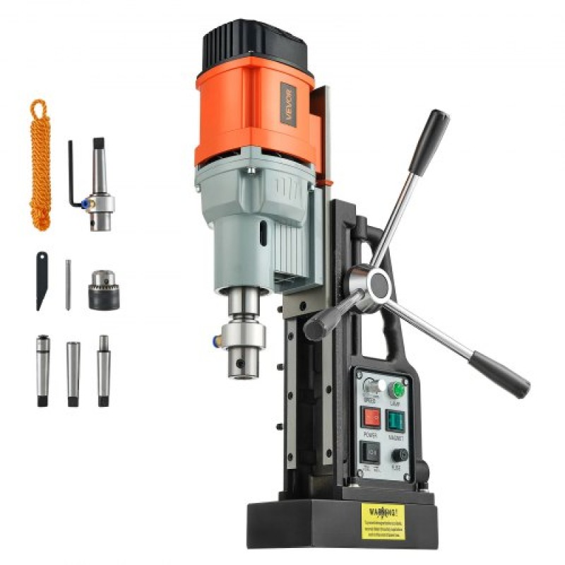 VEVOR Magnetic Drill Press, 1500 W, 60 mm Boring Diameter, 13000N Power Mag Drill Press, 0-600 RPM Ρυθμιζόμενη ταχύτητα, Morse Taper, M3-M16 Tapping, για μεταλλική επιφάνεια, βιομηχανική και οικιακή βελτίωση