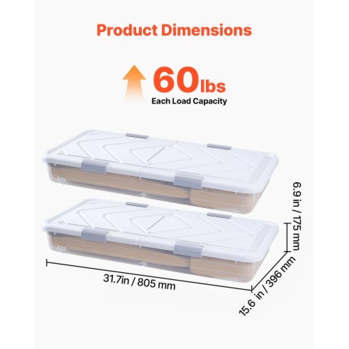 VEVOR Under Bed Storage με ρόδες, 805 x 396 x 175 mm δοχεία κάτω από το κρεβάτι, θήκη για παπούτσια κάτω από το κρεβάτι με καπάκι και γκρι μάνδαλο, κυλιόμενοι κάδοι αποθήκευσης κάτω από το κρεβάτι για κουβέρτες για ρούχα, παπούτσια, 4 πακέτο