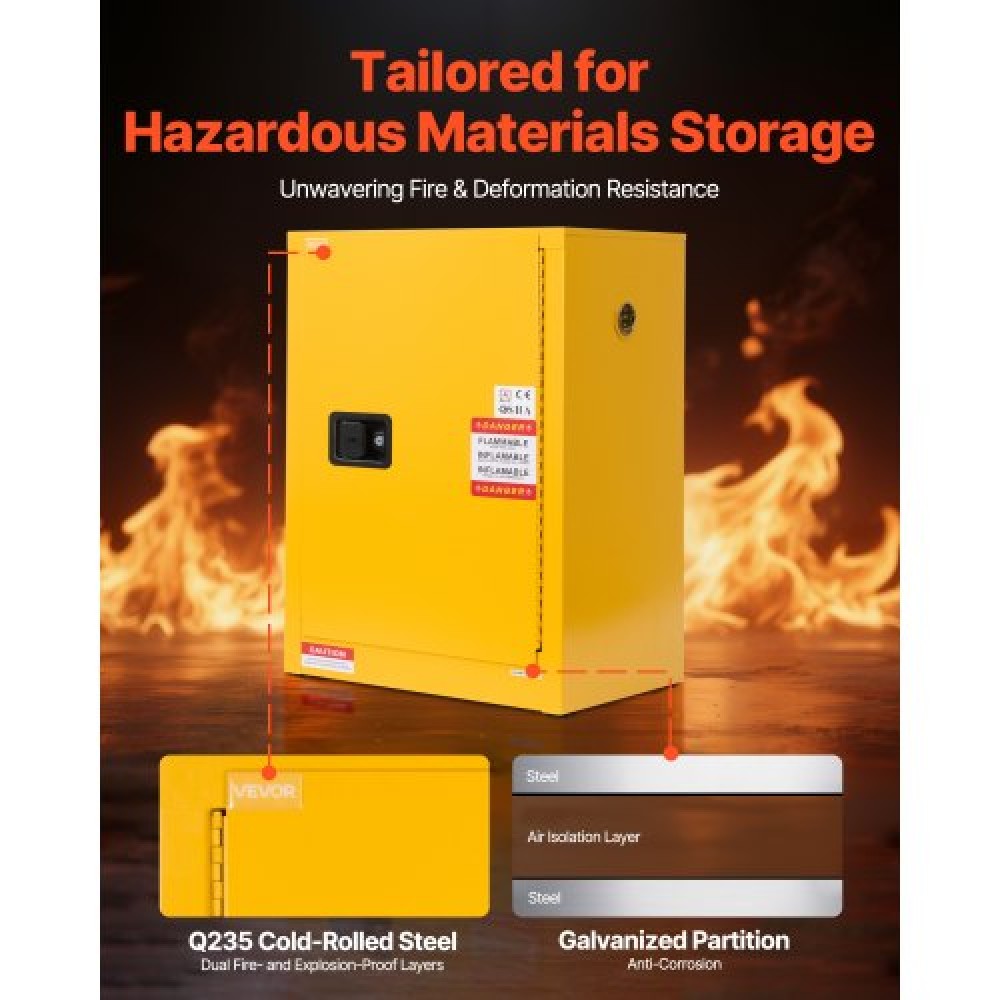 VEVOR 13Gal Flammable Storage Cabinet with Adjustable Shelf for Flammable Liquid