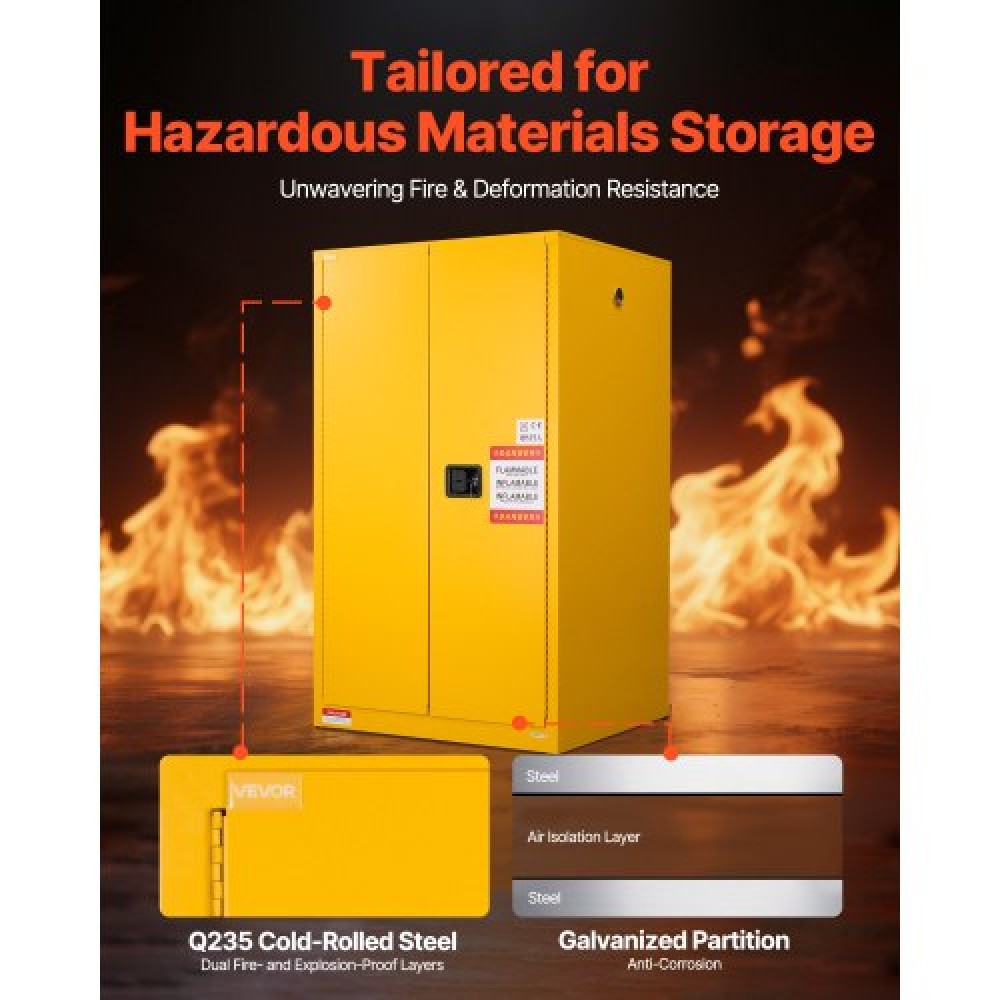 VEVOR 65Gal Flammable Storage Cabinet with Adjustable Shelf for Flammable Liquid