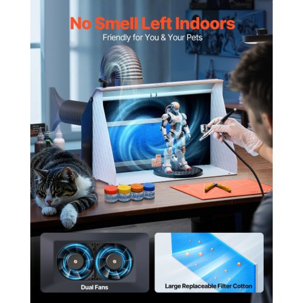 VEVOR Airbrush Spray Booth, Dual Fans, 545 x 475 x 370 mm, Portable Hobby Airbrush Paint Spray Booth Kit with 3 LED Lights and Exhaust Extension Hose, for Painting Models, Arts, Crafts, Cakes