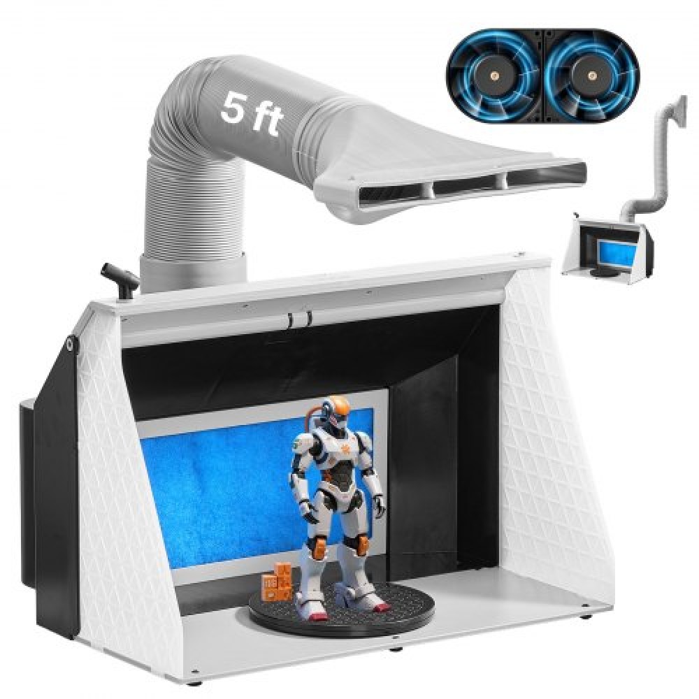 VEVOR Airbrush Spray Booth, Dual Fans, 545 x 475 x 370 mm, Portable Hobby Airbrush Paint Spray Booth Kit with 3 LED Lights and Exhaust Extension Hose, for Painting Models, Arts, Crafts, Cakes