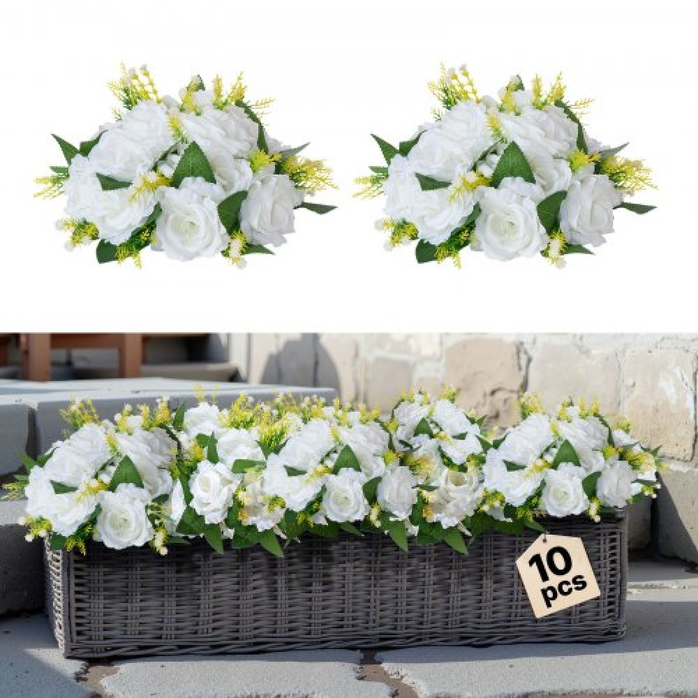 VEVOR Flower Balls Arrangement Bouquet 10 ΤΕΜ, 240 mm Diameter Artificial Flower Balls Wedding Rose Centralpieces, Faux Flowers Arrangement for Wedding Centerpiece Διακοσμήσεις τραπεζιού σπιτιού, λευκό