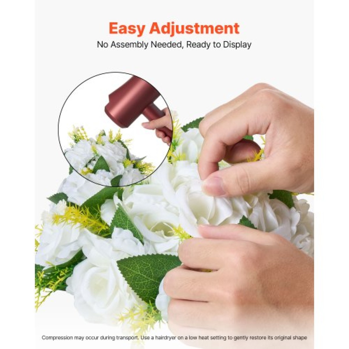 VEVOR Flower Balls Arrangement Bouquet 10 ΤΕΜ, 240 mm Diameter Artificial Flower Balls Wedding Rose Centralpieces, Faux Flowers Arrangement for Wedding Centerpiece Διακοσμήσεις τραπεζιού σπιτιού, λευκό