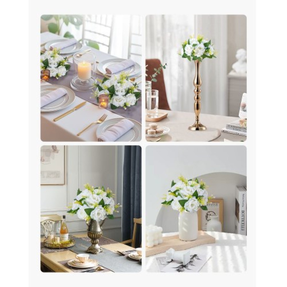 VEVOR Flower Balls Arrangement Bouquet 10 ΤΕΜ, 240 mm Diameter Artificial Flower Balls Wedding Rose Centralpieces, Faux Flowers Arrangement for Wedding Centerpiece Διακοσμήσεις τραπεζιού σπιτιού, λευκό