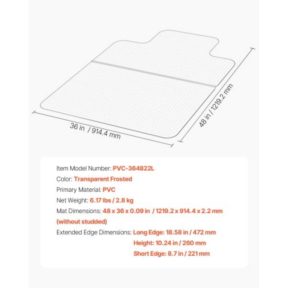 Χαλάκι καρέκλας VEVOR με χείλος, 915 x 1225 mm Χαλάκι καρέκλας γραφείου για δάπεδα με μοκέτα χαμηλού πέλους, πλαστικό προστατευτικό χαλί δαπέδου με καρφιά, αντιολισθητικό και εύκολο στο καθάρισμα, χαλί με ομαλή ολίσθηση κάτω από το γραφείο για το γραφείο 