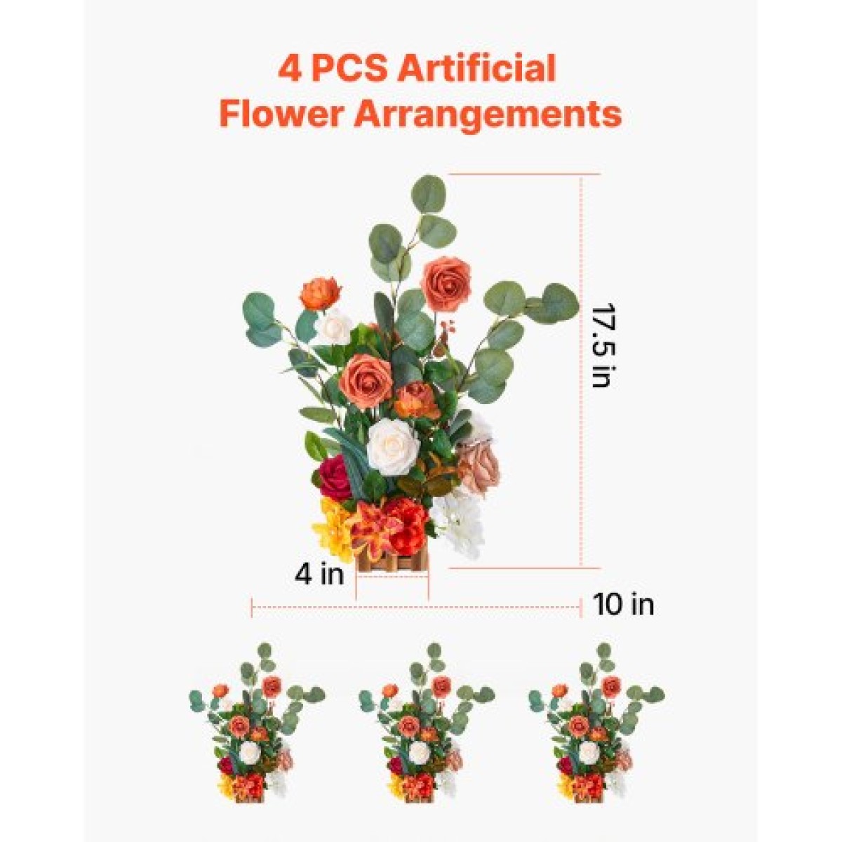 VEVOR Standing Artificial Flowers Arrangements 4 ΤΕΜ., 450 mm Tall Faux Flower Decorations for Wedding Asle Runner Chair, Orange Floral Centerpieces for Ceremical Deception Party Decoration Outdoor