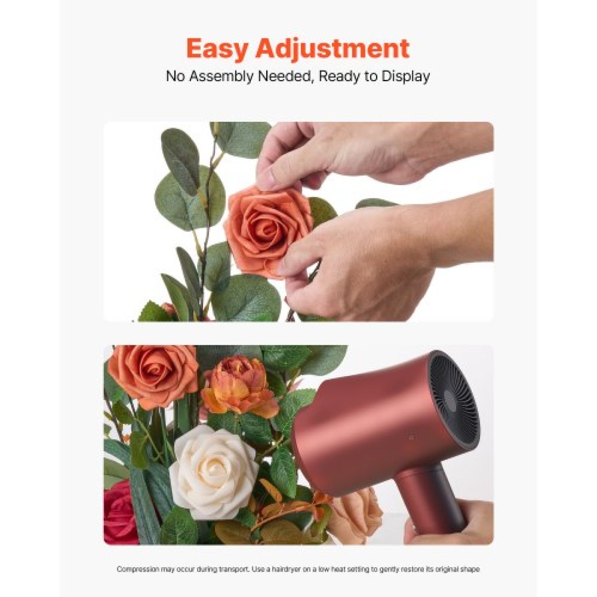 VEVOR Standing Artificial Flowers Arrangements 4 ΤΕΜ., 450 mm Tall Faux Flower Decorations for Wedding Asle Runner Chair, Orange Floral Centerpieces for Ceremical Deception Party Decoration Outdoor