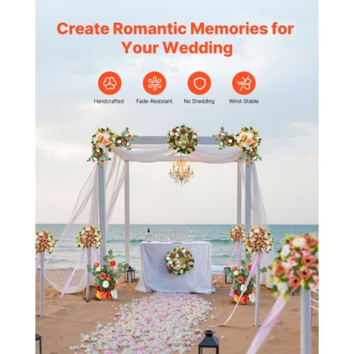 VEVOR Standing Artificial Flowers Arrangements 4 ΤΕΜ., 450 mm Tall Faux Flower Decorations for Wedding Asle Runner Chair, Orange Floral Centerpieces for Ceremical Deception Party Decoration Outdoor