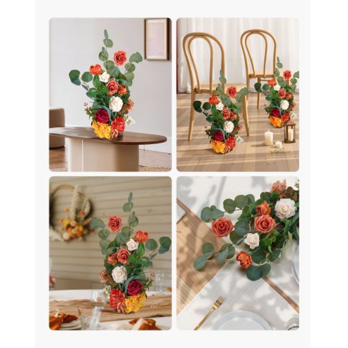 VEVOR Standing Artificial Flowers Arrangements 4 ΤΕΜ., 450 mm Tall Faux Flower Decorations for Wedding Asle Runner Chair, Orange Floral Centerpieces for Ceremical Deception Party Decoration Outdoor
