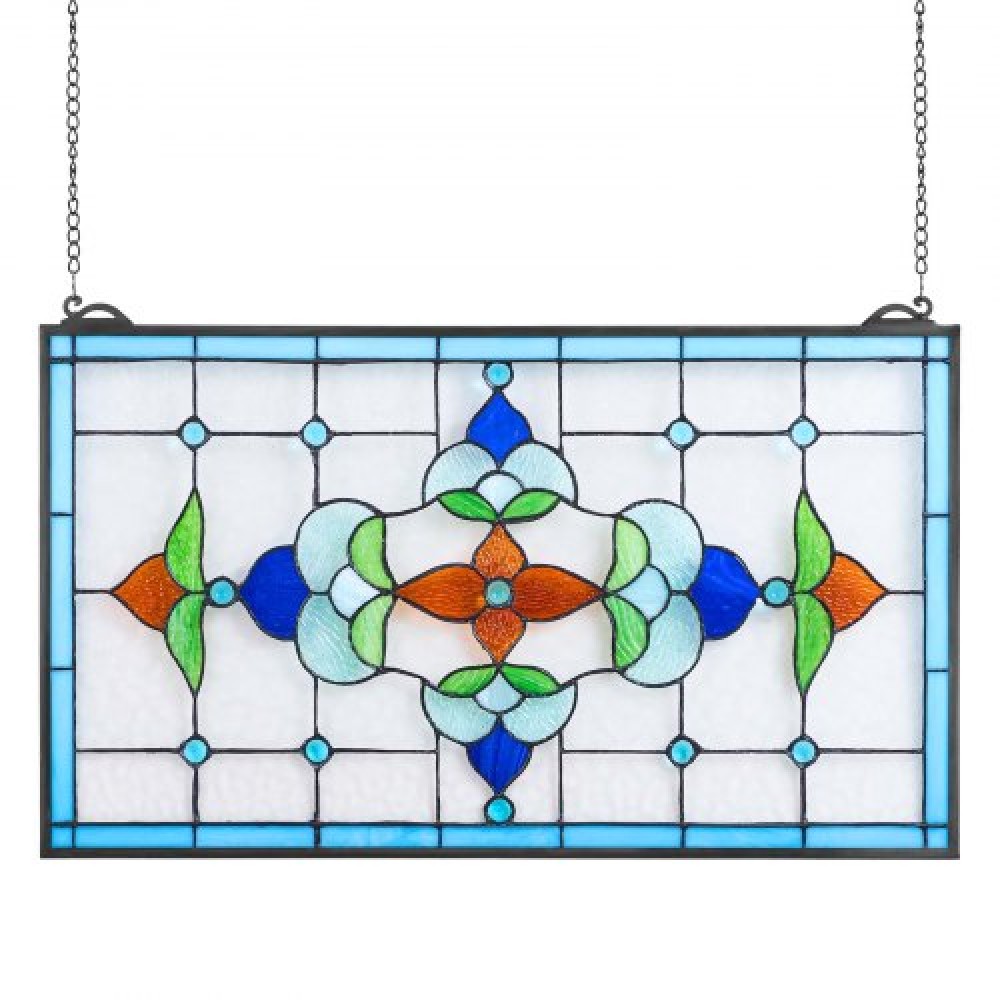 VEVOR Stained Glass Tiffany Style Hanging Window Panel with Chain 26 x 16 Inches