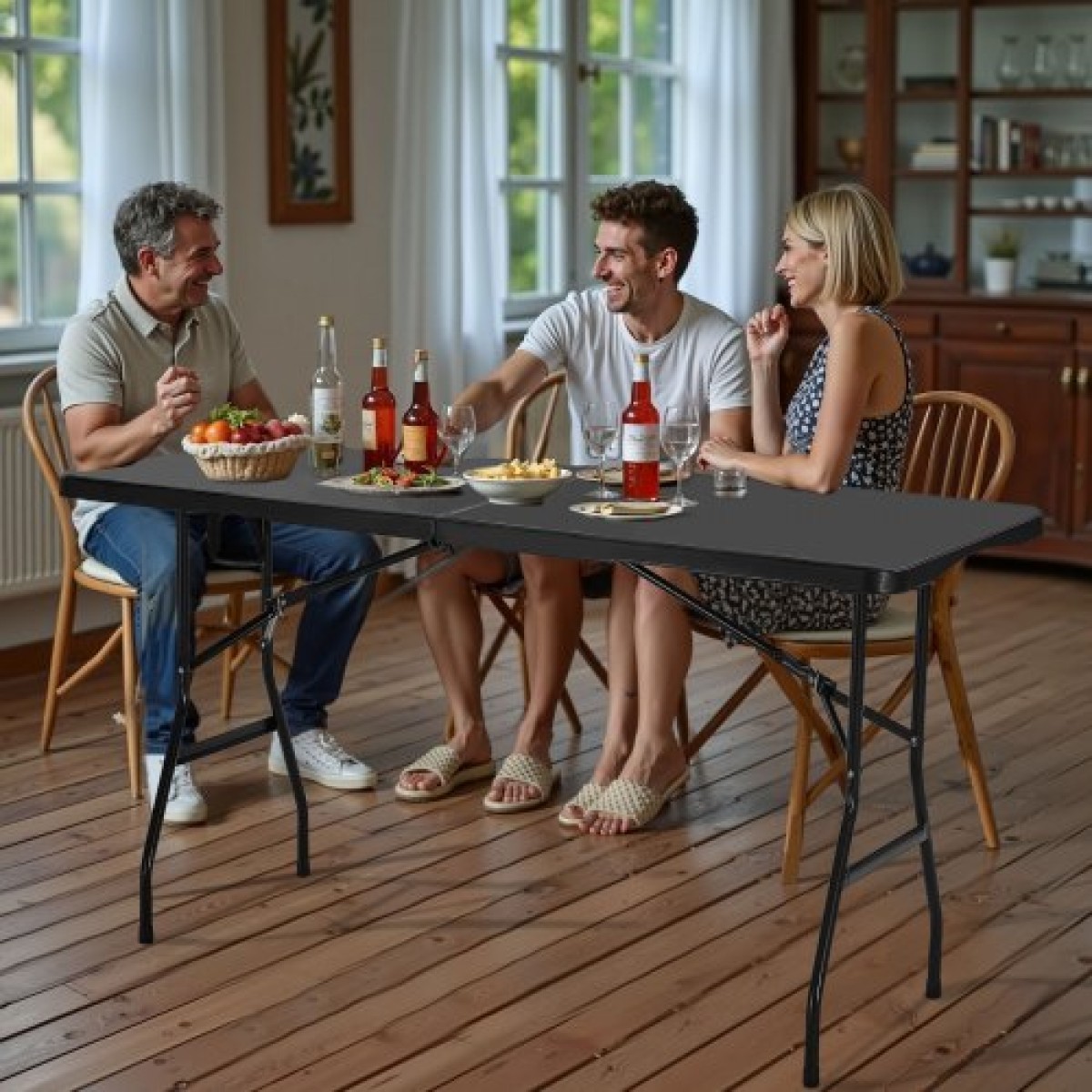 Πτυσσόμενο Τραπέζι VEVOR, Φορητό 6 Ft Heavy Duty Πτυσσόμενο Τραπέζι Βοηθητικό, Εξωτερικό Πλαστικό Ορθογώνιο Τραπέζι με ενσωματωμένη λαβή, για πάρτι, δείπνο, γάμους, εκδηλώσεις, πικνίκ, κάμπινγκ, μαύρο