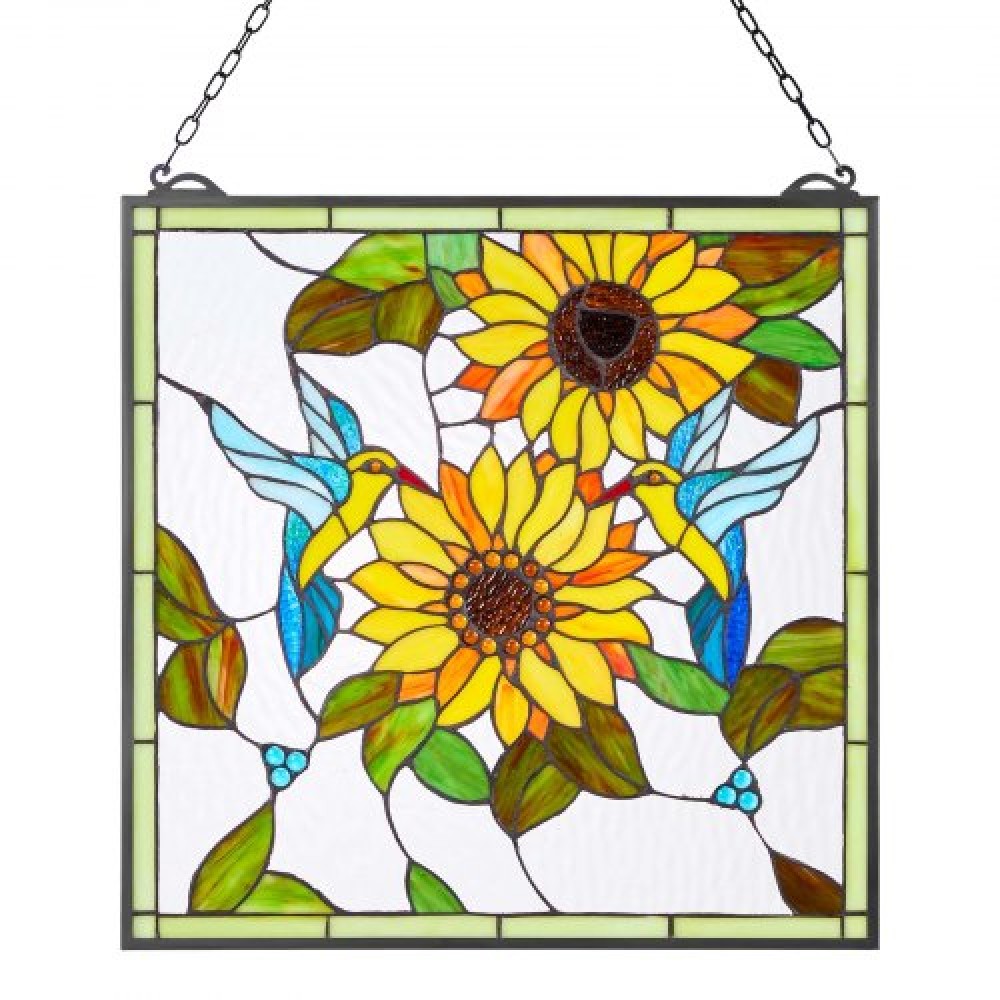 VEVOR Stained Glass Tiffany Style Hanging Window Panel with Chain 20 x 20 Inches