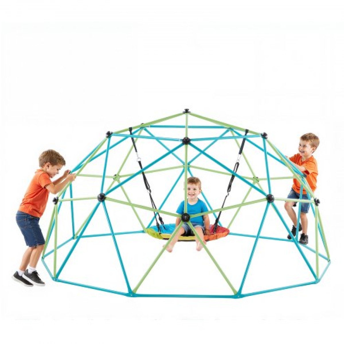 VEVOR Climbing Dome, 305cm Geometric Dome Climber with Saucer Swing, 453kg Loading Kid's Jungle Gym Παιδική χαρά, Εύκολη συναρμολόγηση Εξοπλισμός αναρρίχησης στην υπαίθρια αυλή για αγόρια κορίτσια 3 έως 10 ετών