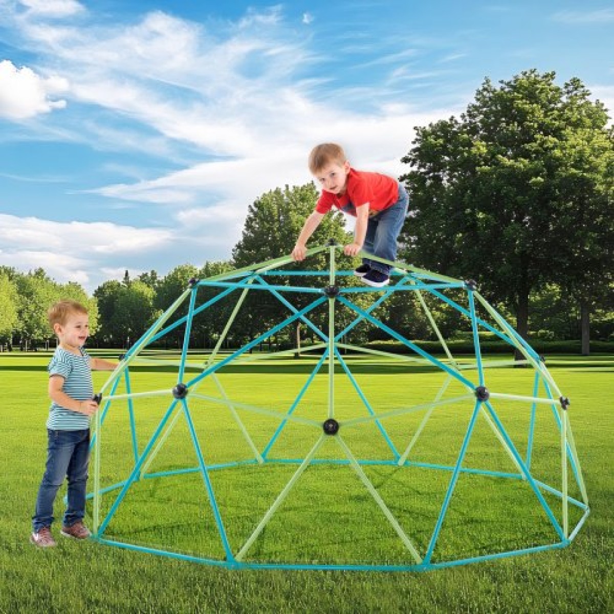 VEVOR Climbing Dome, 305cm Geometric Dome Climber with Saucer Swing, 453kg Loading Kid's Jungle Gym Παιδική χαρά, Εύκολη συναρμολόγηση Εξοπλισμός αναρρίχησης στην υπαίθρια αυλή για αγόρια κορίτσια 3 έως 10 ετών