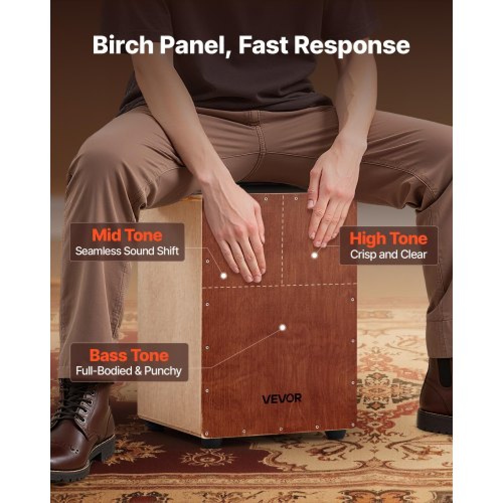 VEVOR Cajon Box Drum Birchwood Percussion Instrument with Snare Wires Travel Bag