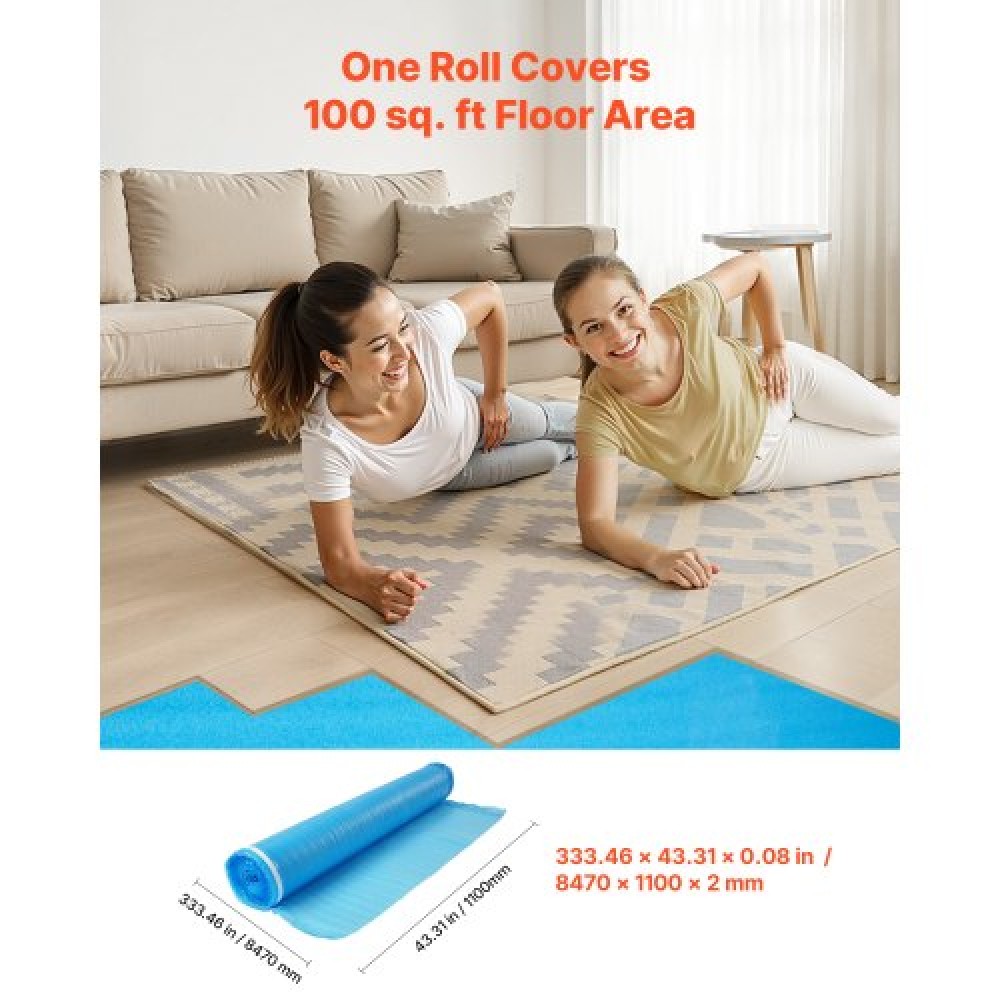 VEVOR Floor Underlayment 55.8 m² 2mm 3-in-1 Vapor Barrier for Laminate Blue