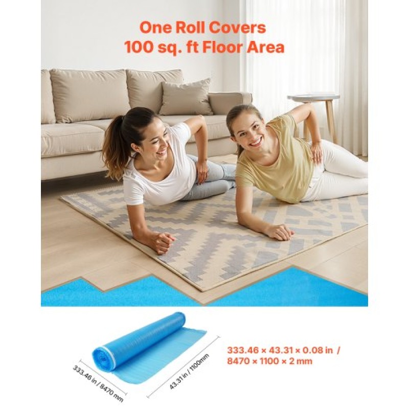 VEVOR Floor Underlayment 55.8 m² 2mm 3-in-1 Vapor Barrier for Laminate Blue