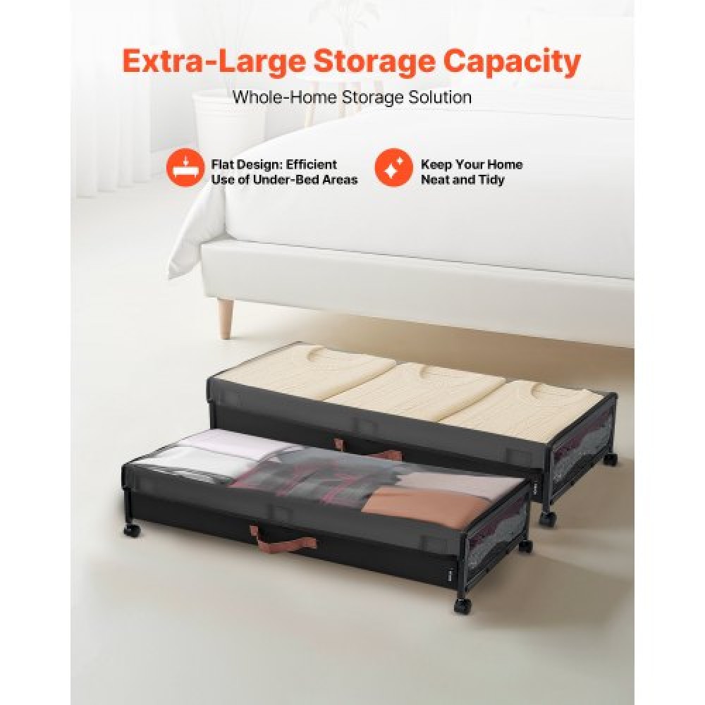 VEVOR Under Bed Storage με ρόδες, 915 x 460 x 185 mm, δοχεία κάτω από το κρεβάτι με διαφανές καπάκι, οργάνωση παπουτσιών κάτω από το κρεβάτι, κύλινδροι αποθήκευσης κάτω από το κρεβάτι για ρούχα, παπούτσια, κουβέρτες, υπνοδωμάτιο, 2 πακέτα