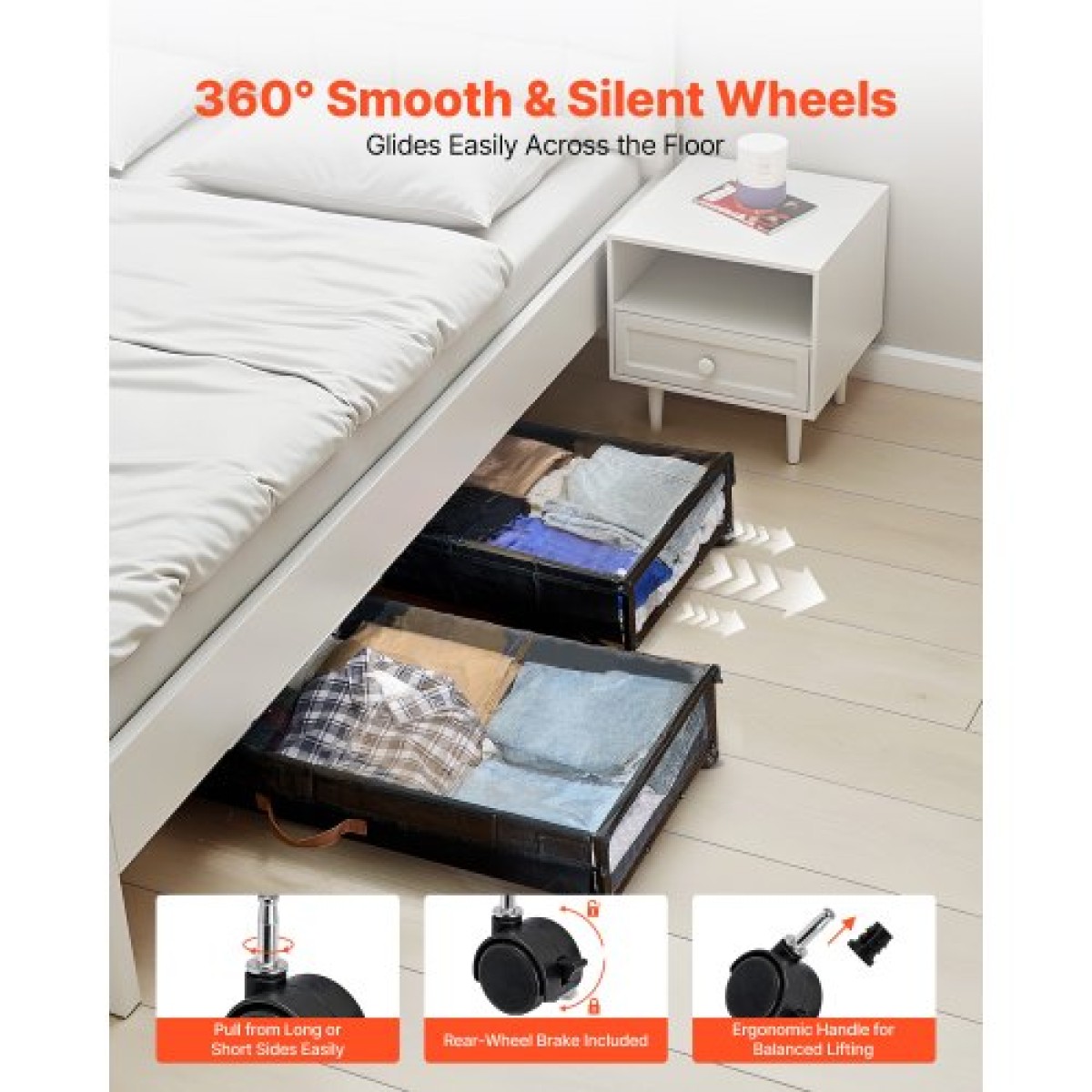 VEVOR Under Bed Storage με ρόδες, 915 x 460 x 185 mm, δοχεία κάτω από το κρεβάτι με διαφανές καπάκι, οργάνωση παπουτσιών κάτω από το κρεβάτι, κύλινδροι αποθήκευσης κάτω από το κρεβάτι για ρούχα, παπούτσια, κουβέρτες, υπνοδωμάτιο, 2 πακέτα