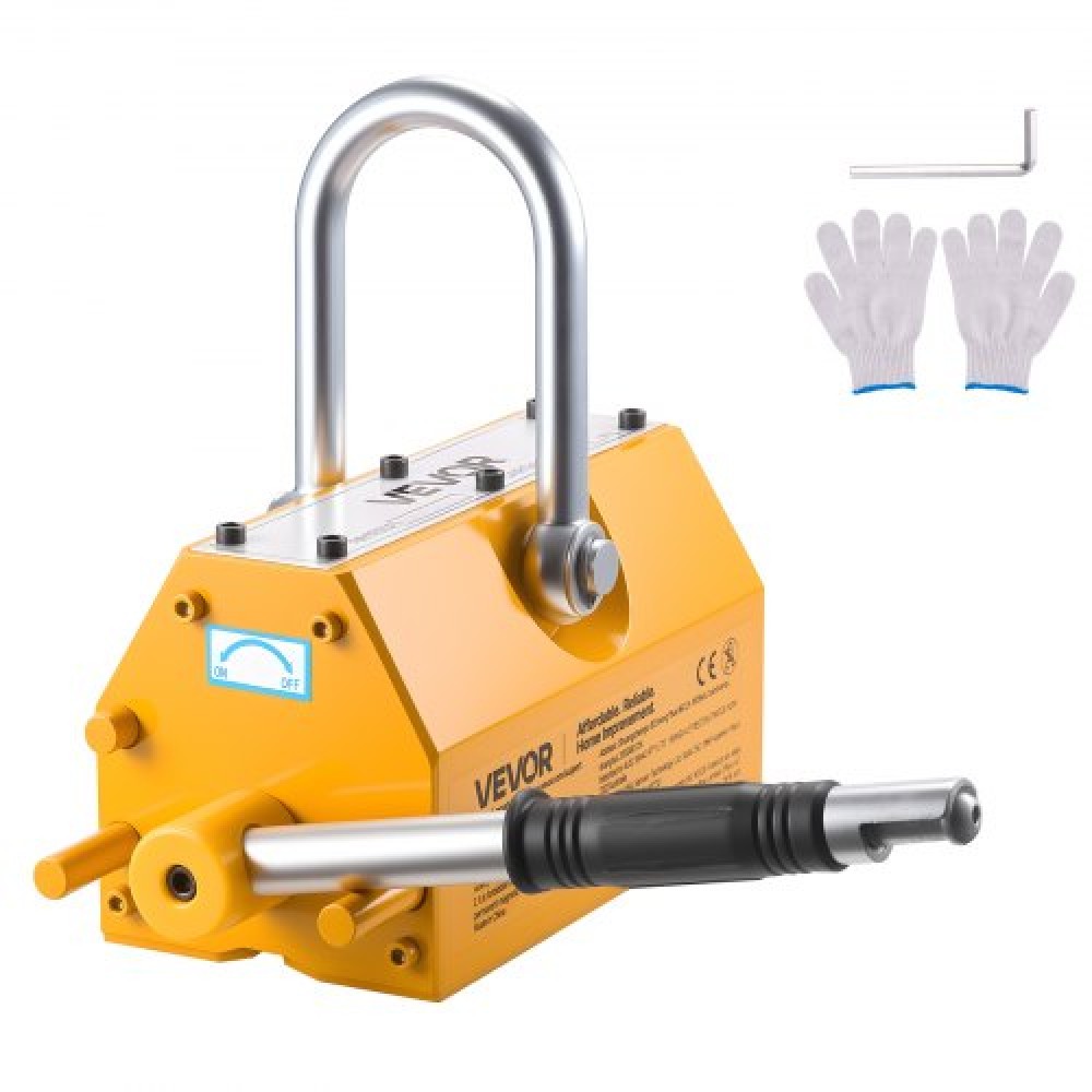 VEVOR Permanent Magnetic Lifter, 1000 kg Pulling Capacity, Heavy Duty N42 Neodymium Lifting Magnet with Release Handle and Steel Hook, Used in Shop Crane and Hoist, for Lifting Plate Steel, Board