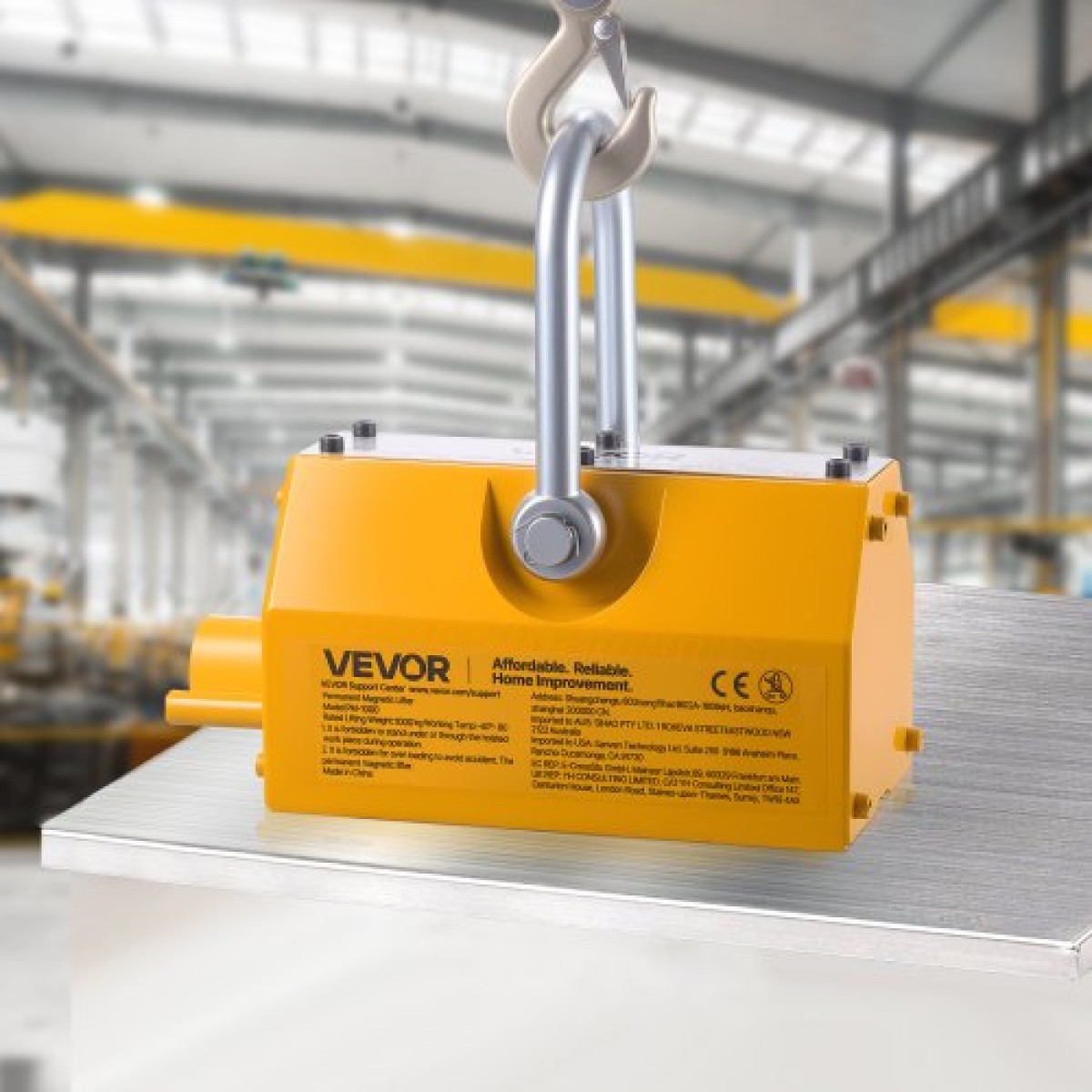 Μόνιμος μαγνητικός ανυψωτήρας VEVOR, 1000 kg ικανότητα έλξης, Μαγνήτης ανύψωσης βαρέως τύπου N42 νεοδυμίου με λαβή απελευθέρωσης και ατσάλινο άγκιστρο, που χρησιμοποιείται σε γερανό και ανυψωτικό καταστήματος, για ανύψωση πλάκας χάλυβα, σανίδα
