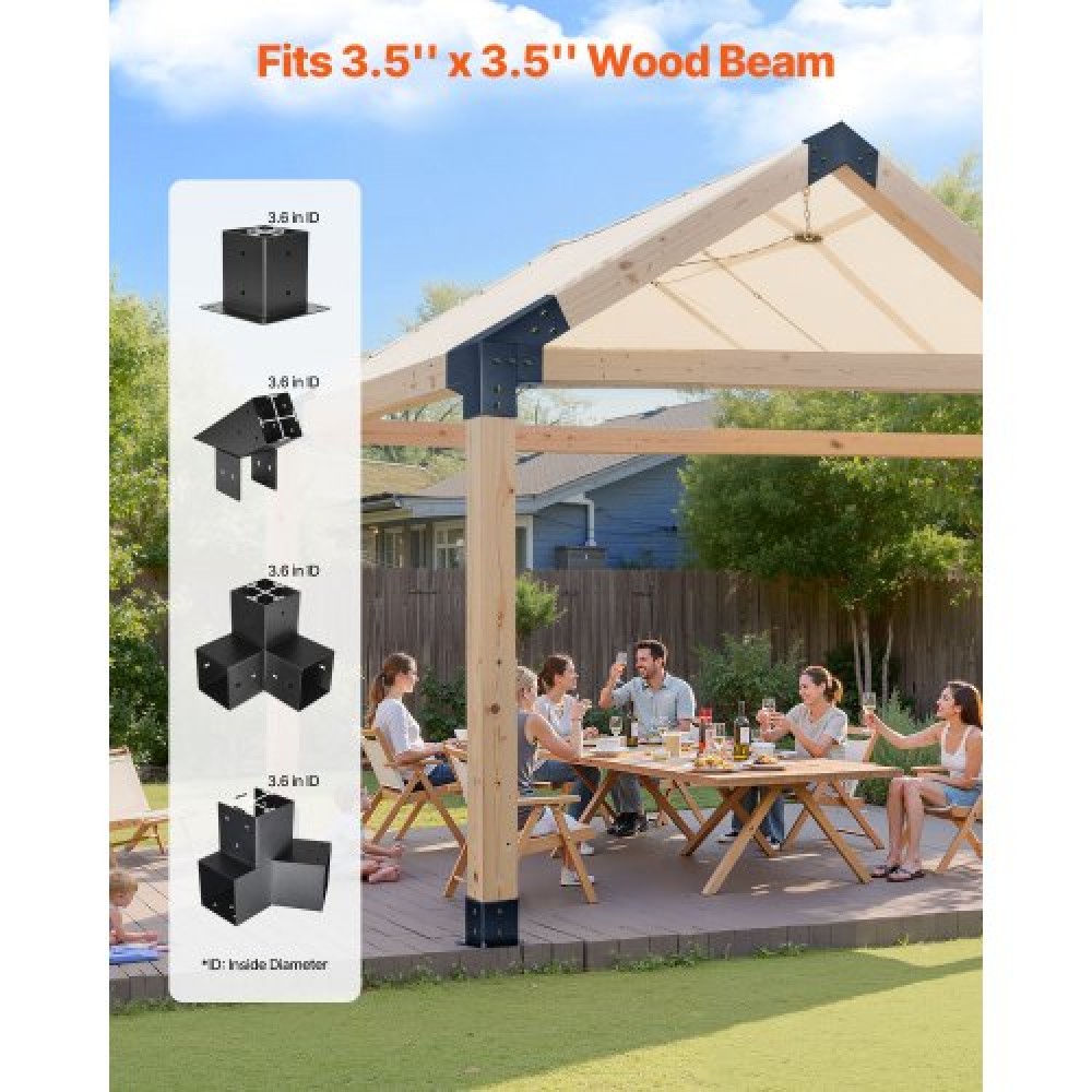 VEVOR 4x4 Inch Pergola Bracket Kit Inner 3.5x3.5 3- & 4-Way Brackets for Gazebo