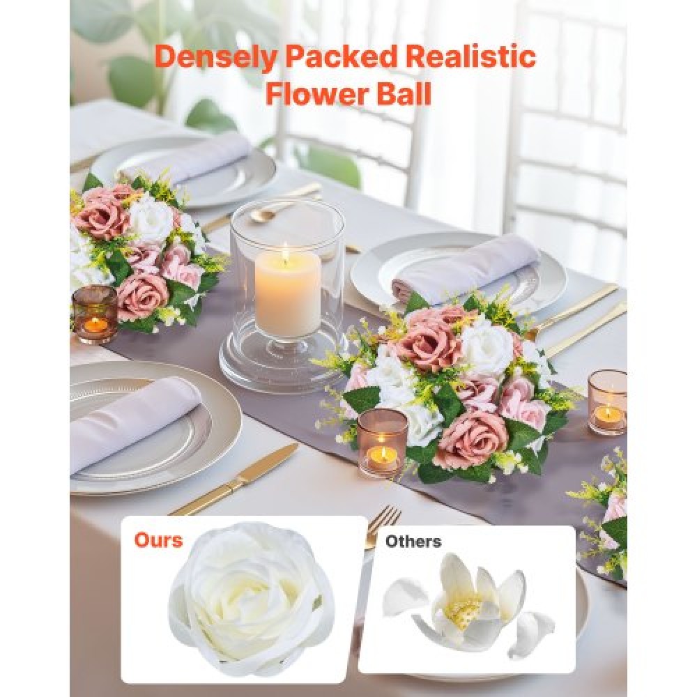 VEVOR Flower Ball Arrangement Bouquet 10PCS, 240 mm Diameter Artificial Flower Balls Banks Wedding Centrepieces, Faux Rose Arrangement for Wedding Κεντρική διακόσμηση σπιτιού, Ροζ και λευκά τριαντάφυλλα