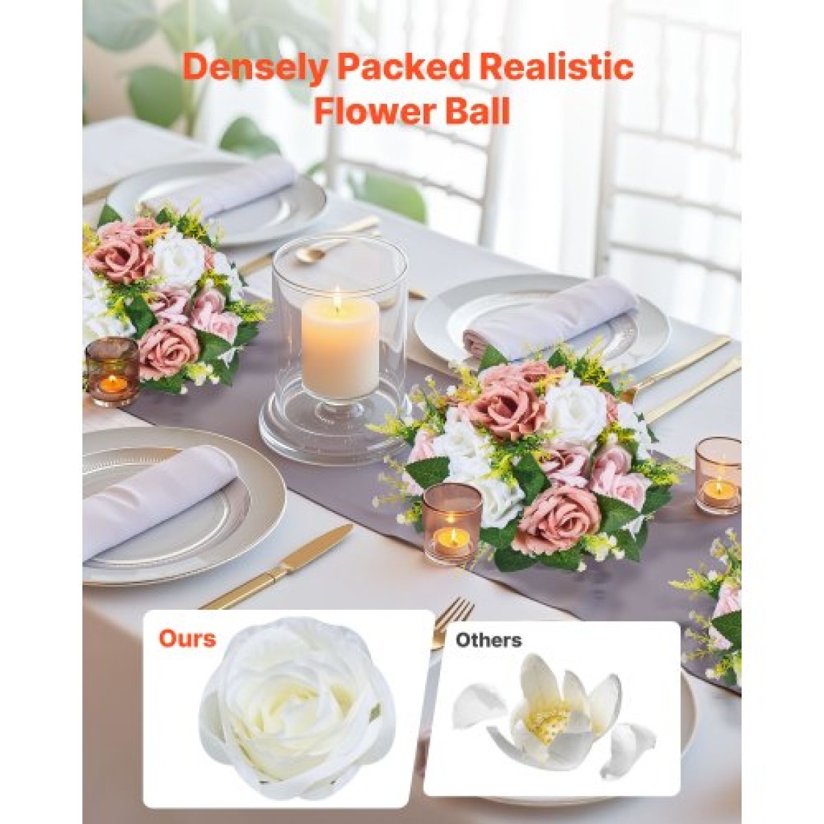 VEVOR Flower Ball Arrangement Bouquet 10PCS, 240 mm Diameter Artificial Flower Balls Banks Wedding Centrepieces, Faux Rose Arrangement for Wedding Κεντρική διακόσμηση σπιτιού, Ροζ και λευκά τριαντάφυλλα