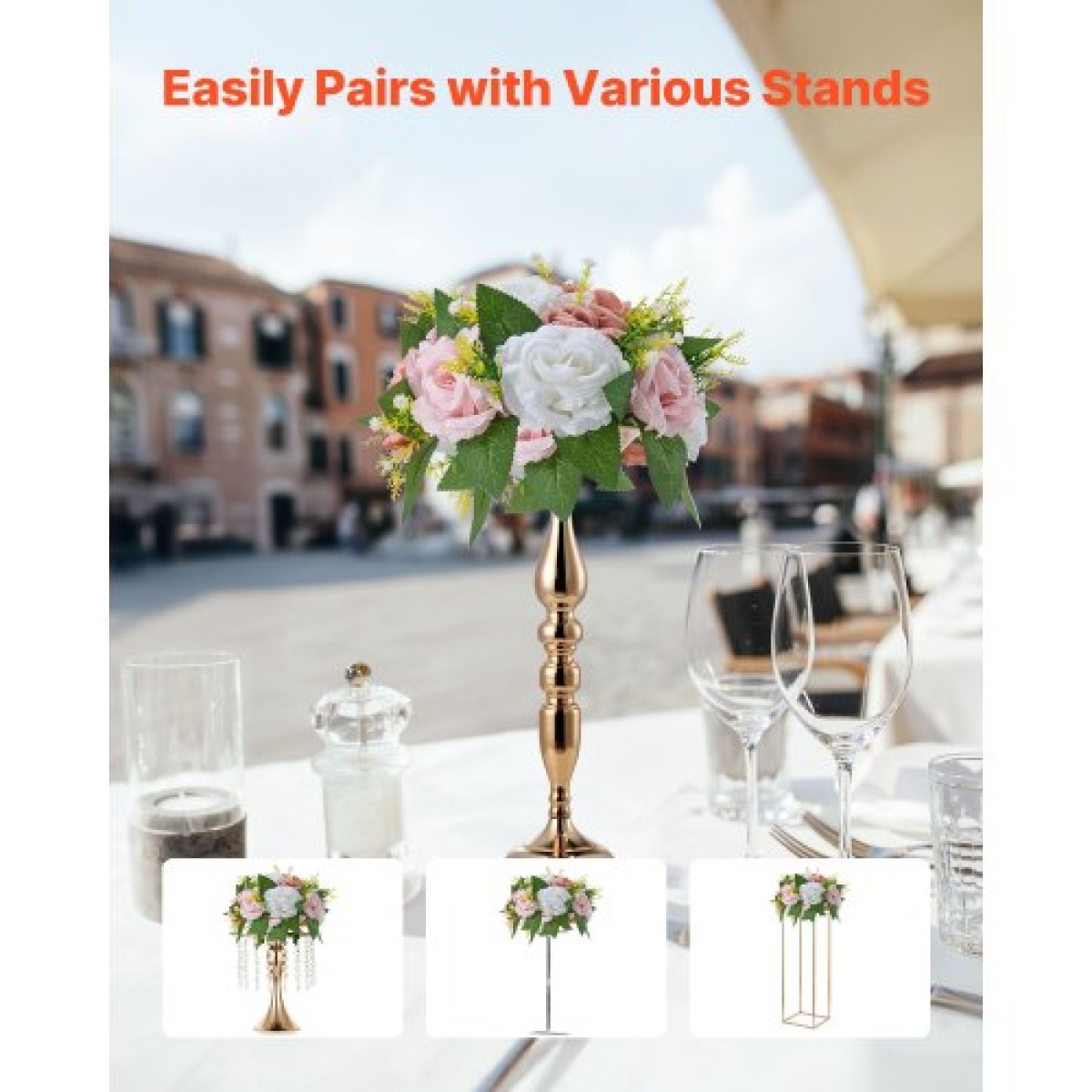 VEVOR Flower Ball Arrangement Bouquet 10PCS, 240 mm Diameter Artificial Flower Balls Banks Wedding Centrepieces, Faux Rose Arrangement for Wedding Κεντρική διακόσμηση σπιτιού, Ροζ και λευκά τριαντάφυλλα