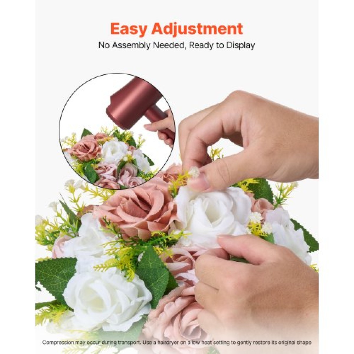 VEVOR Flower Ball Arrangement Bouquet 10PCS, 240 mm Diameter Artificial Flower Balls Banks Wedding Centrepieces, Faux Rose Arrangement for Wedding Κεντρική διακόσμηση σπιτιού, Ροζ και λευκά τριαντάφυλλα