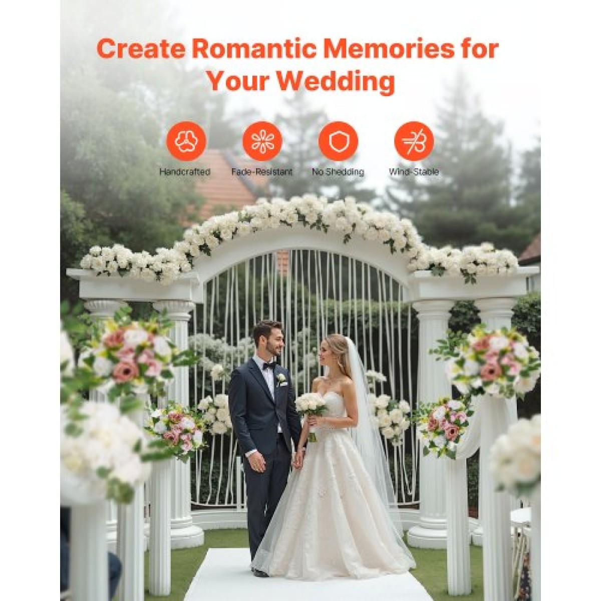 VEVOR Flower Ball Arrangement Bouquet 10PCS, 240 mm Diameter Artificial Flower Balls Banks Wedding Centrepieces, Faux Rose Arrangement for Wedding Κεντρική διακόσμηση σπιτιού, Ροζ και λευκά τριαντάφυλλα