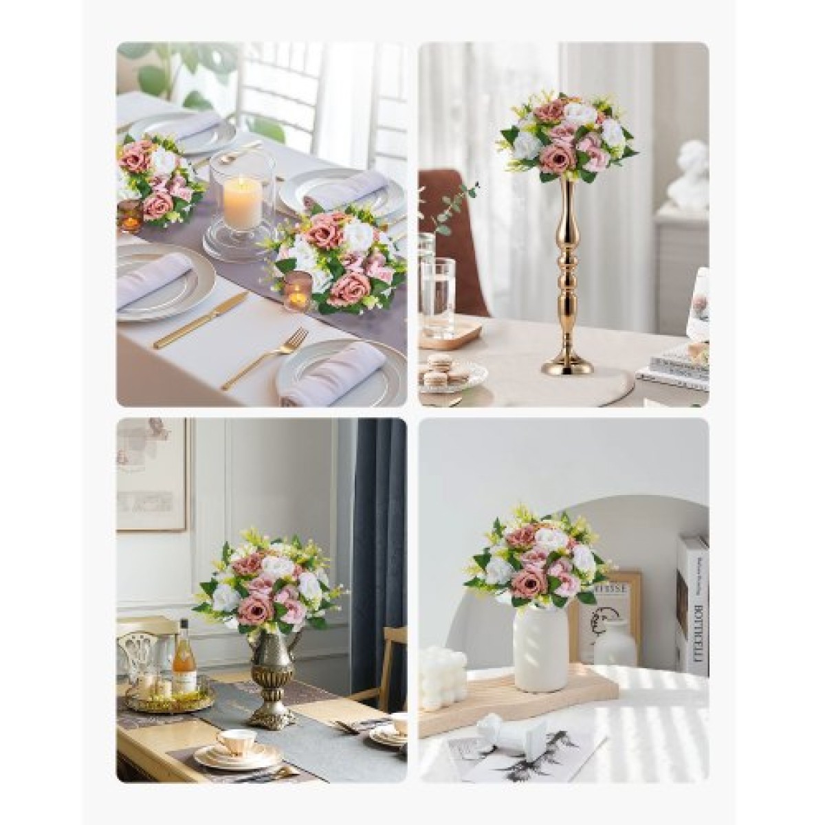 VEVOR Flower Ball Arrangement Bouquet 10PCS, 240 mm Diameter Artificial Flower Balls Banks Wedding Centrepieces, Faux Rose Arrangement for Wedding Κεντρική διακόσμηση σπιτιού, Ροζ και λευκά τριαντάφυλλα