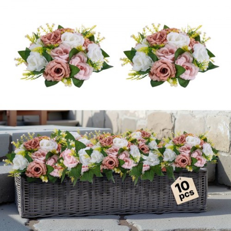 VEVOR Flower Ball Arrangement Bouquet 10PCS, 240 mm Diameter Artificial Flower Balls Banks Wedding Centrepieces, Faux Rose Arrangement for Wedding Κεντρική διακόσμηση σπιτιού, Ροζ και λευκά τριαντάφυλλα