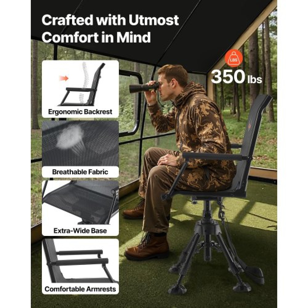 VEVOR Hunting Chair 360° Swivel Folding Blind Chair Adjustable Legs Armrests