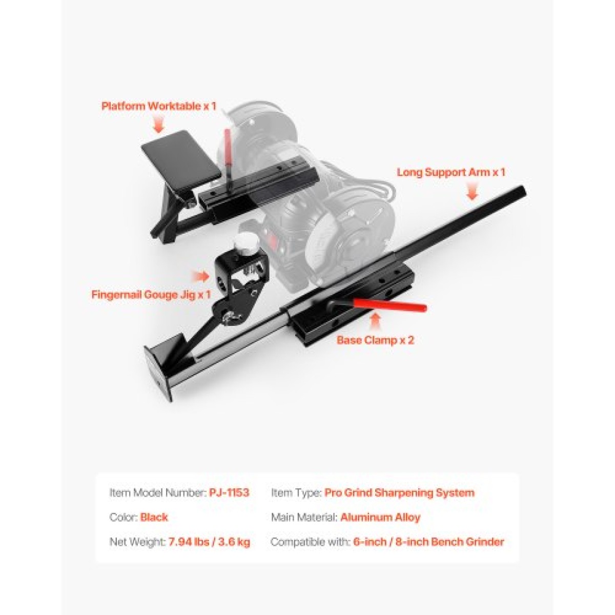 VEVOR Multi-Grind Sharpening System, Vari-Grind Pro Sharpening Jig Kit για 6" & 8" Grinders Πάγκου – με πλατφόρμα, Long Support Bouge & Fingernail Gouge Jig, για σμίλες, ξυλοτόπιση, σίδερα αεροπλάνου