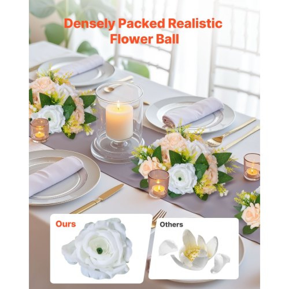 Μπουκέτο VEVOR Flower Ball Arrangement 10 ΤΕΜ, 240 mm Διάμετρος Artificial Flower Balls Banks Wedding Centrepieces, Rose Arrangement for Wedding Centrepiece Διακόσμηση σπιτιού, Σαμπάνια & Λευκά τριαντάφυλλα