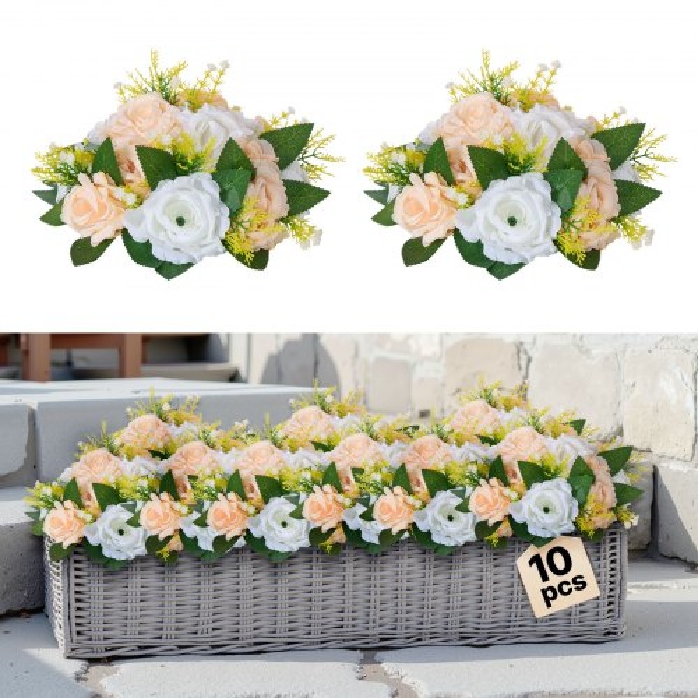 Μπουκέτο VEVOR Flower Ball Arrangement 10 ΤΕΜ, 240 mm Διάμετρος Artificial Flower Balls Banks Wedding Centrepieces, Rose Arrangement for Wedding Centrepiece Διακόσμηση σπιτιού, Σαμπάνια & Λευκά τριαντάφυλλα