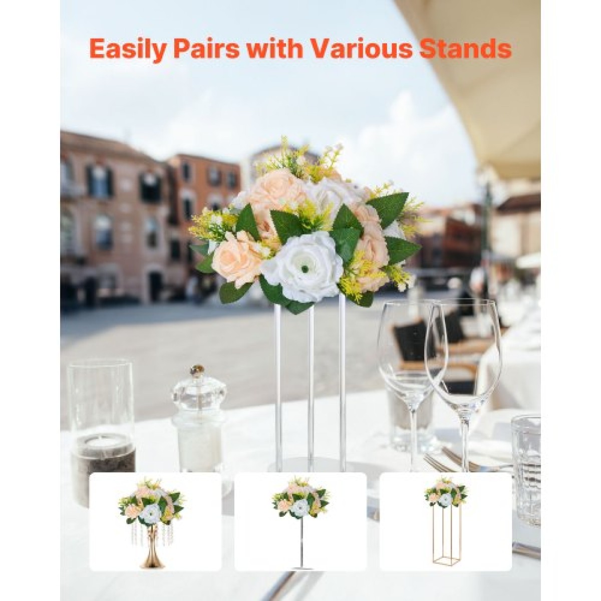 Μπουκέτο VEVOR Flower Ball Arrangement 10 ΤΕΜ, 240 mm Διάμετρος Artificial Flower Balls Banks Wedding Centrepieces, Rose Arrangement for Wedding Centrepiece Διακόσμηση σπιτιού, Σαμπάνια & Λευκά τριαντάφυλλα