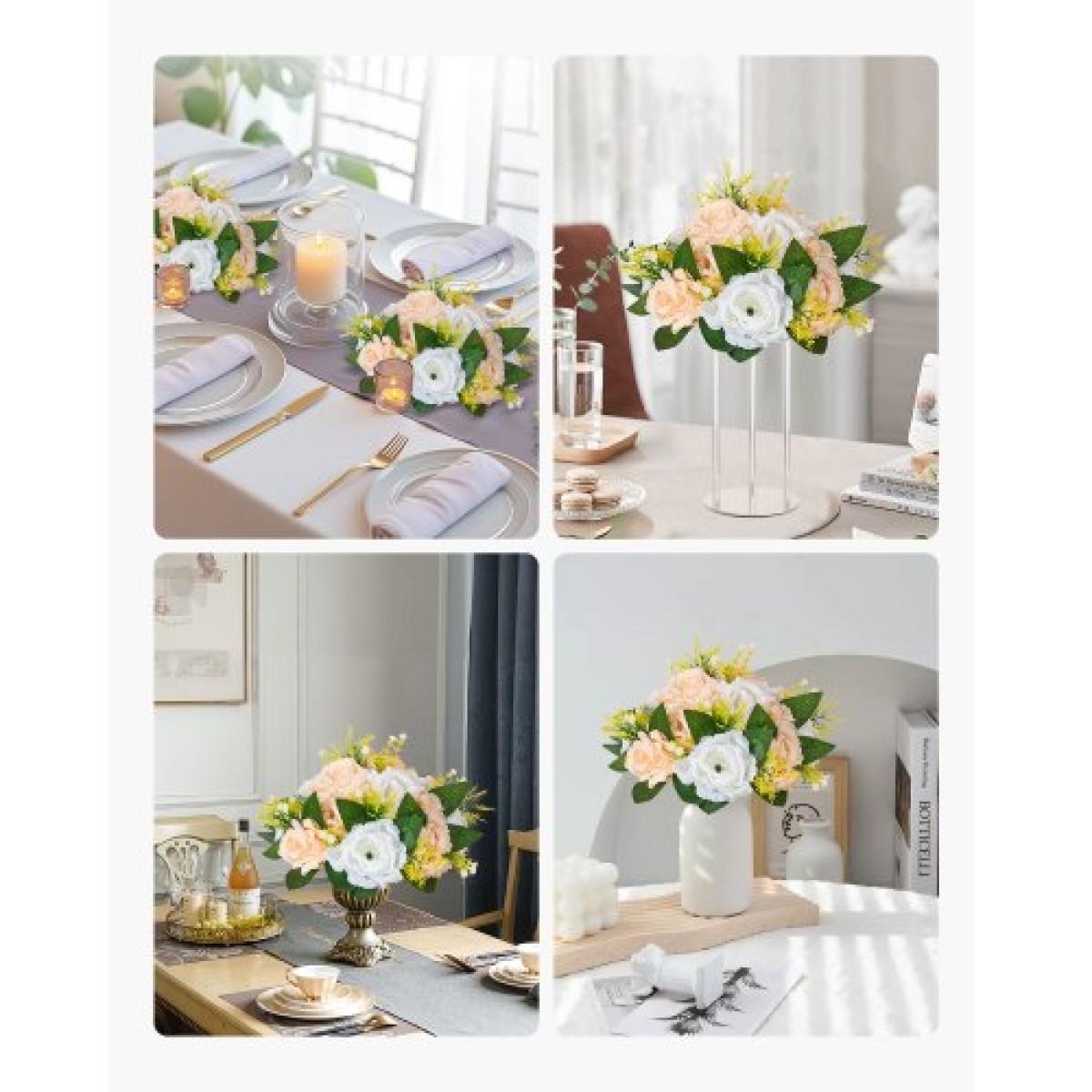 Μπουκέτο VEVOR Flower Ball Arrangement 10 ΤΕΜ, 240 mm Διάμετρος Artificial Flower Balls Banks Wedding Centrepieces, Rose Arrangement for Wedding Centrepiece Διακόσμηση σπιτιού, Σαμπάνια & Λευκά τριαντάφυλλα