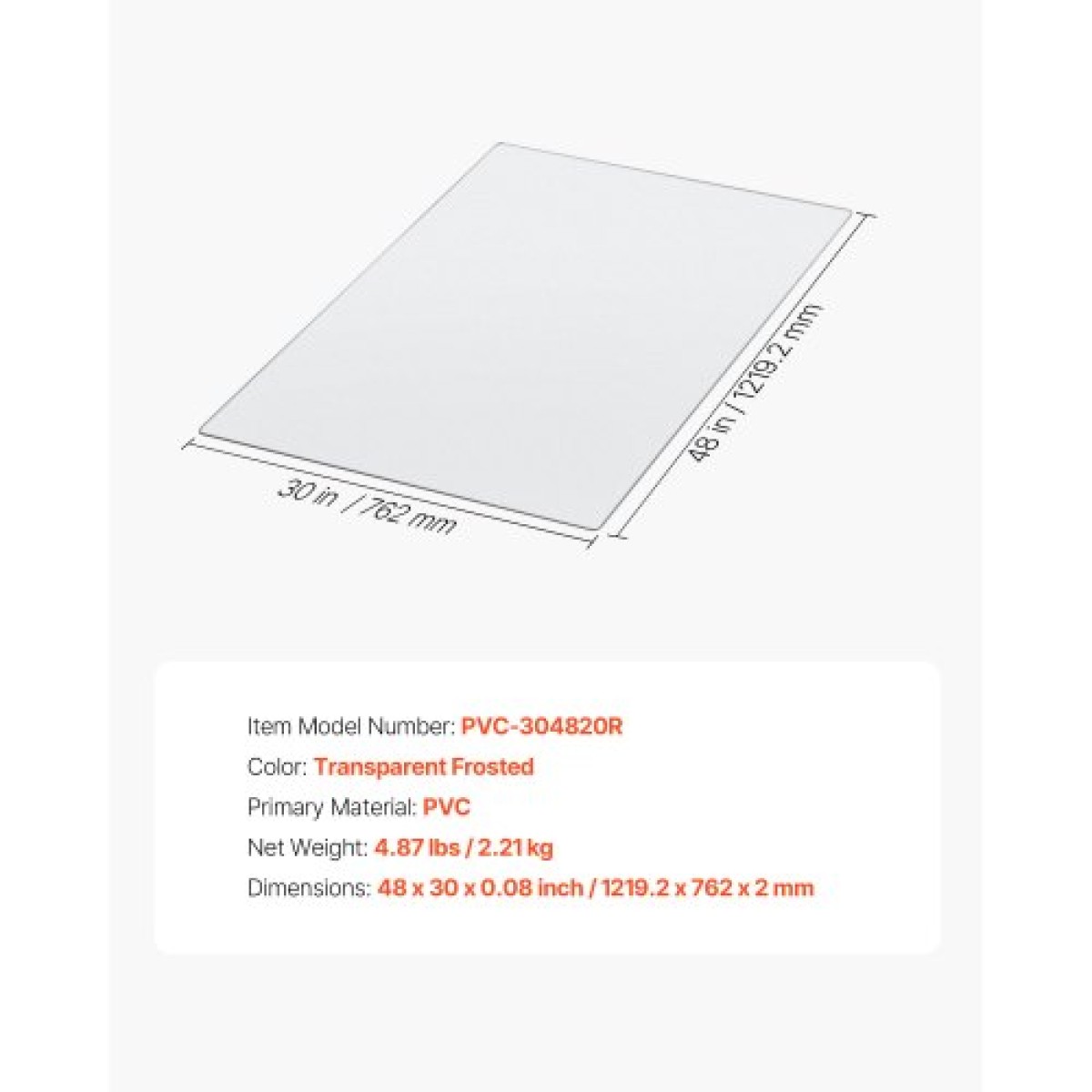 Χαλάκι καρέκλας VEVOR, 765 x 1215 mm Διαφανές χαλάκι καρέκλας γραφείου για σκληρά δάπεδα, προστατευτικό δαπέδου για κυλιόμενες καρέκλες, αντιολισθητικό και εύκολο στο καθάρισμα, χαλί με ομαλή ολίσθηση κάτω από το γραφείο για οικιακό γραφείο (ορθογώνιο)