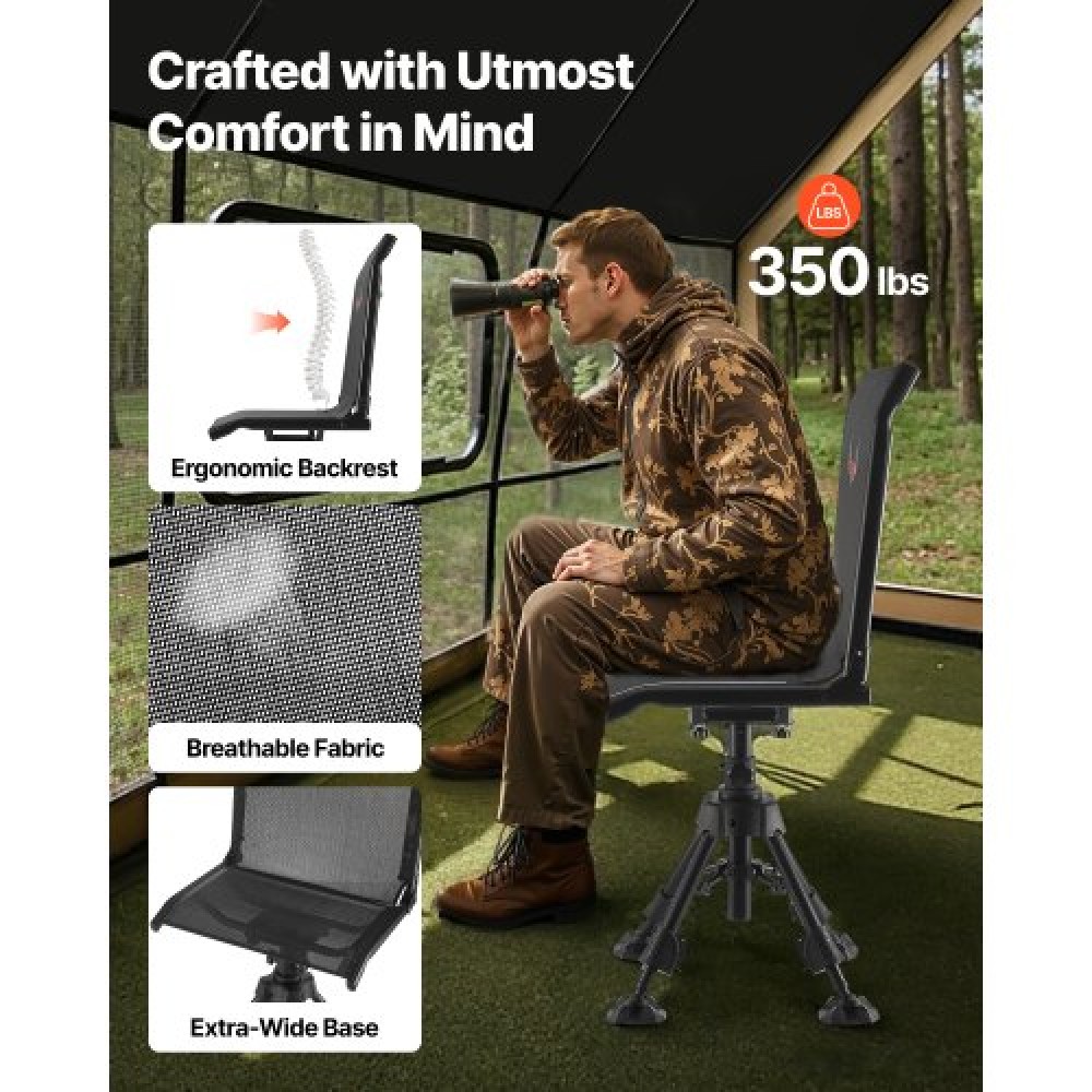 VEVOR Hunting Chair 360° Swivel Silent Folding Blind Chair with Adjustable Legs