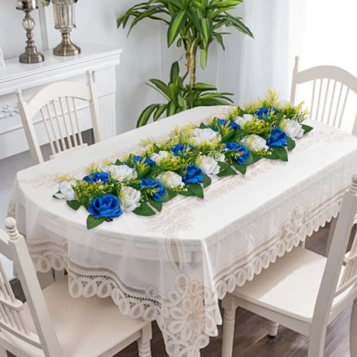 Ανθοδέσμη VEVOR Flower Ball Arrangement 10 ΤΕΜ, 500 x 220 mm Τεχνητά λουλούδια Μπάλες Τραπεζιού Γάμου Κεντρικά, Συνθέσεις Faux Rose for Wedding Κεντρική διακόσμηση σπιτιού, Μπλε και λευκά τριαντάφυλλα