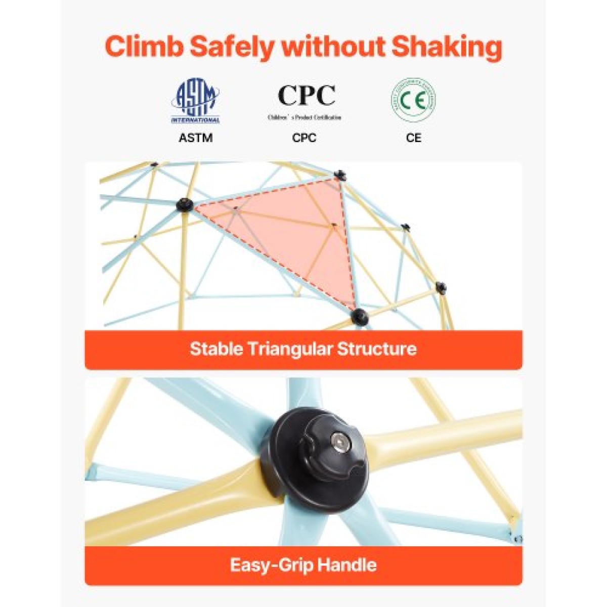 VEVOR Climbing Dome, 305cm Geometric Dome Climber, 453kg Loading Jungle Gym Παιδική χαρά με 2 μπάλες μπάσκετ και δίχτυ χταποδιού, Εύκολη συναρμολόγηση Εξοπλισμός αναρρίχησης στην αυλή εξωτερικού χώρου για παιδιά 3 έως 10 ετών