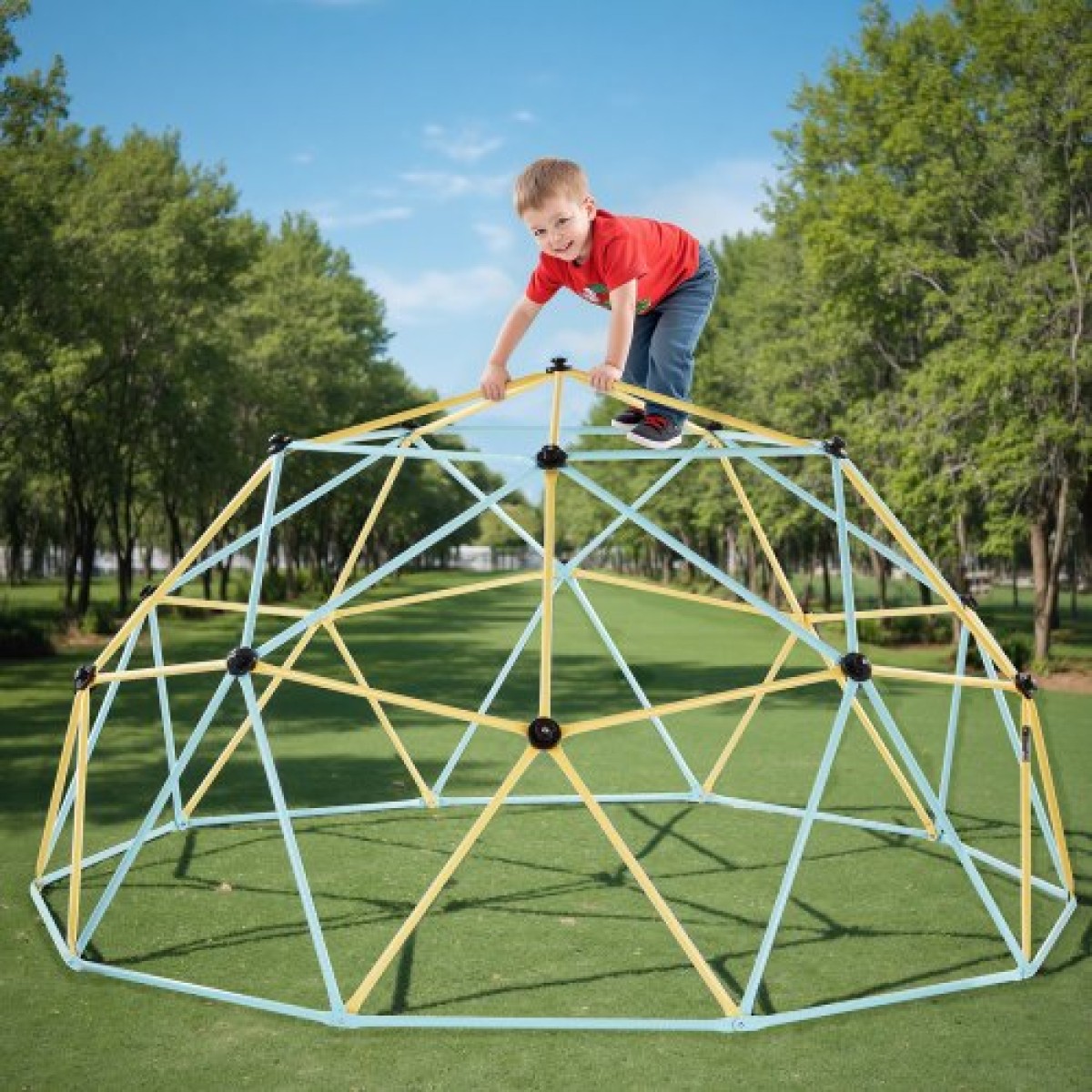 VEVOR Climbing Dome, 305cm Geometric Dome Climber, 453kg Loading Jungle Gym Παιδική χαρά με 2 μπάλες μπάσκετ και δίχτυ χταποδιού, Εύκολη συναρμολόγηση Εξοπλισμός αναρρίχησης στην αυλή εξωτερικού χώρου για παιδιά 3 έως 10 ετών