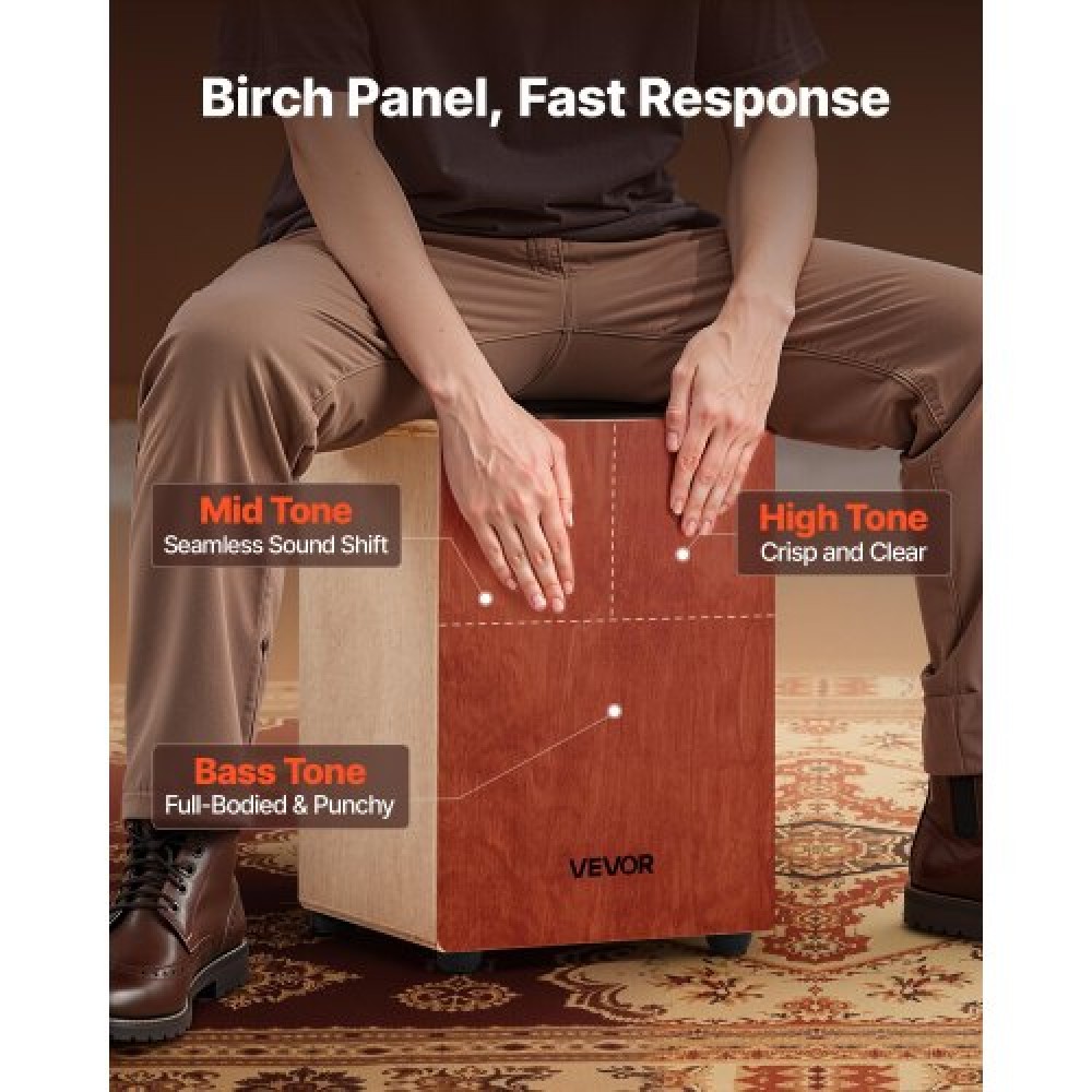 VEVOR Cajon Box Drum Birch Wood Percussion Instrument Guitar Strings Travel Bag